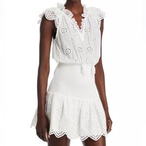 🆕 AQUA White Eyelet Ruffle Mini Dress Size S